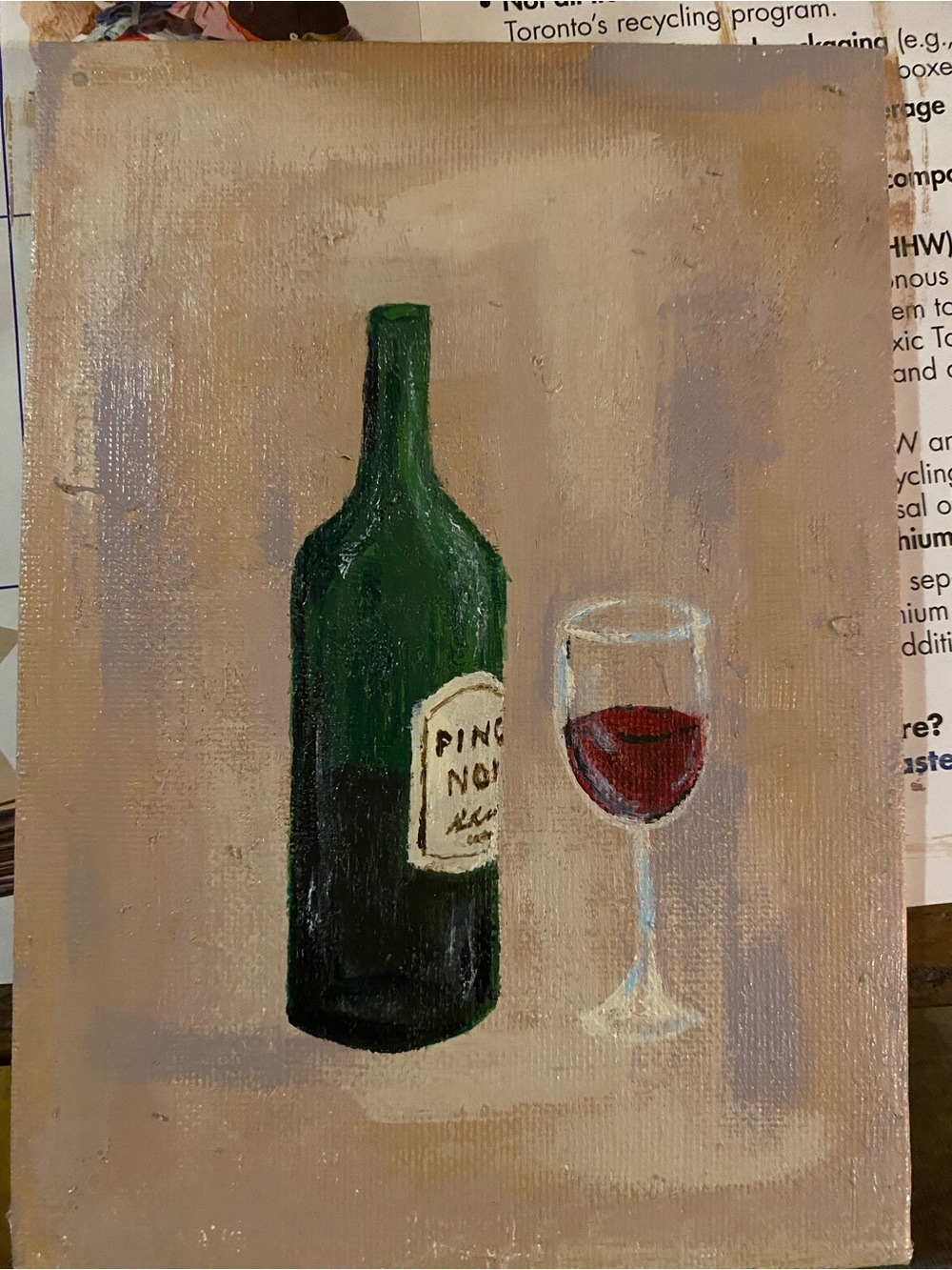 Green Bottle and Red Wine Glass Still Life Wall Art